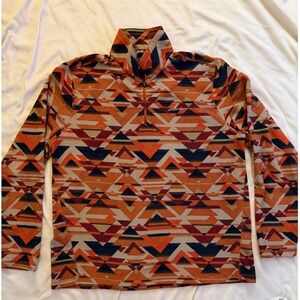 Eddie Bauer Fleece Pullover Mens XL Orange Geometric Aztec Quarter Zip